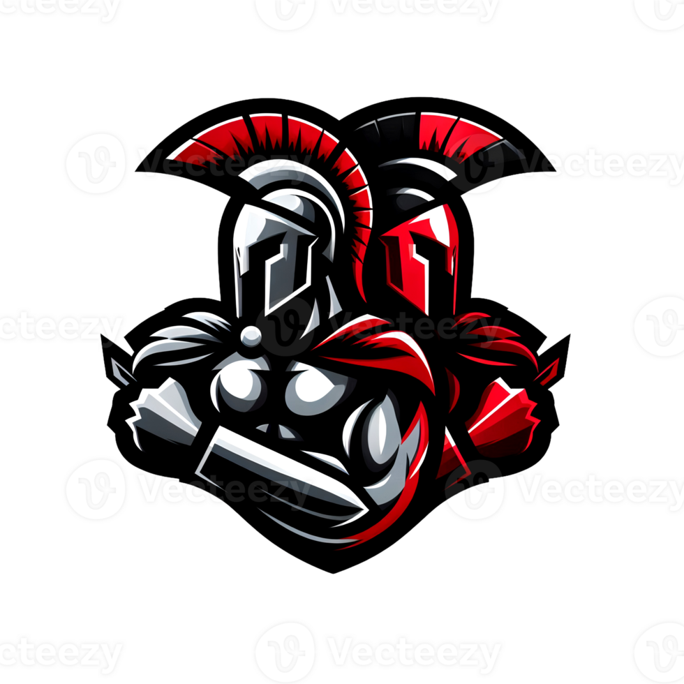 Spartan logo design combination of red, black and metallic silver, transparent background png