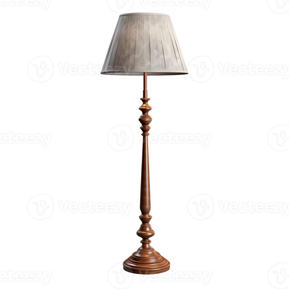Wooden Floor Lamp With Fabric Shade Isolated On Transparent Background png