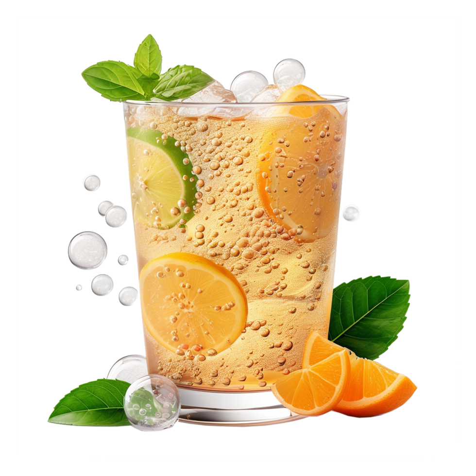 Sparkling Citrus Beverage with Mint On Transparent Background png