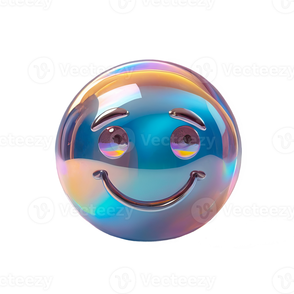 3D chrome element in Y2K style, isolated background, liquid holographic metal. Colorful, shiny and smiling face, bright and vibrant, cheerful and positive. png