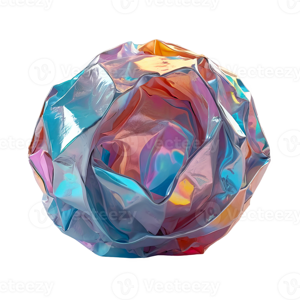 3D chrome holographic element in Y2K style, isolated background, liquid metal. Colorful and shiny object, paper ball, jagged edges, torn paper. png