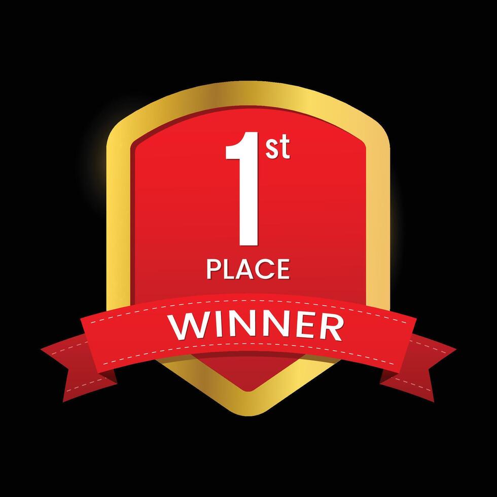 1st place winner golden design with red label and black background vector