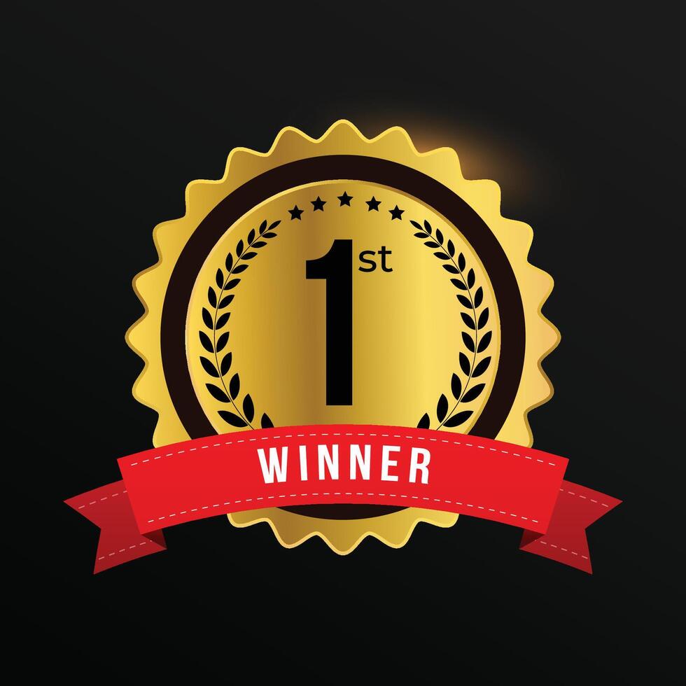 1st place winner golden colour with red label vector