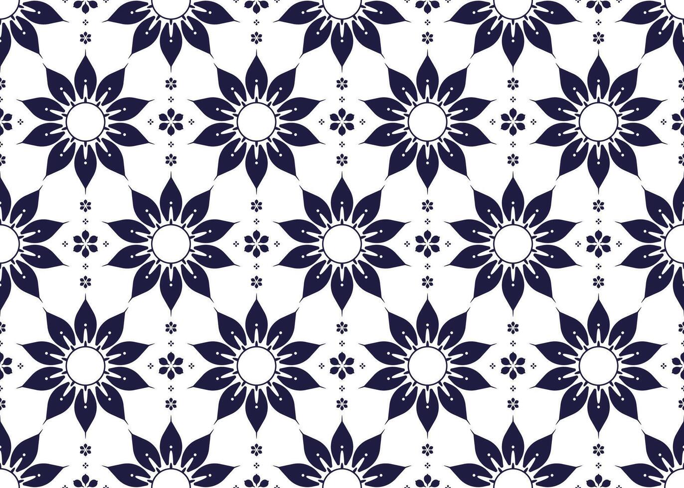 dark blue symbol floral on White background, ethnic fabric seamless pattern, design for cloth, carpet, batik, wallpaper, wrapping etc. vector