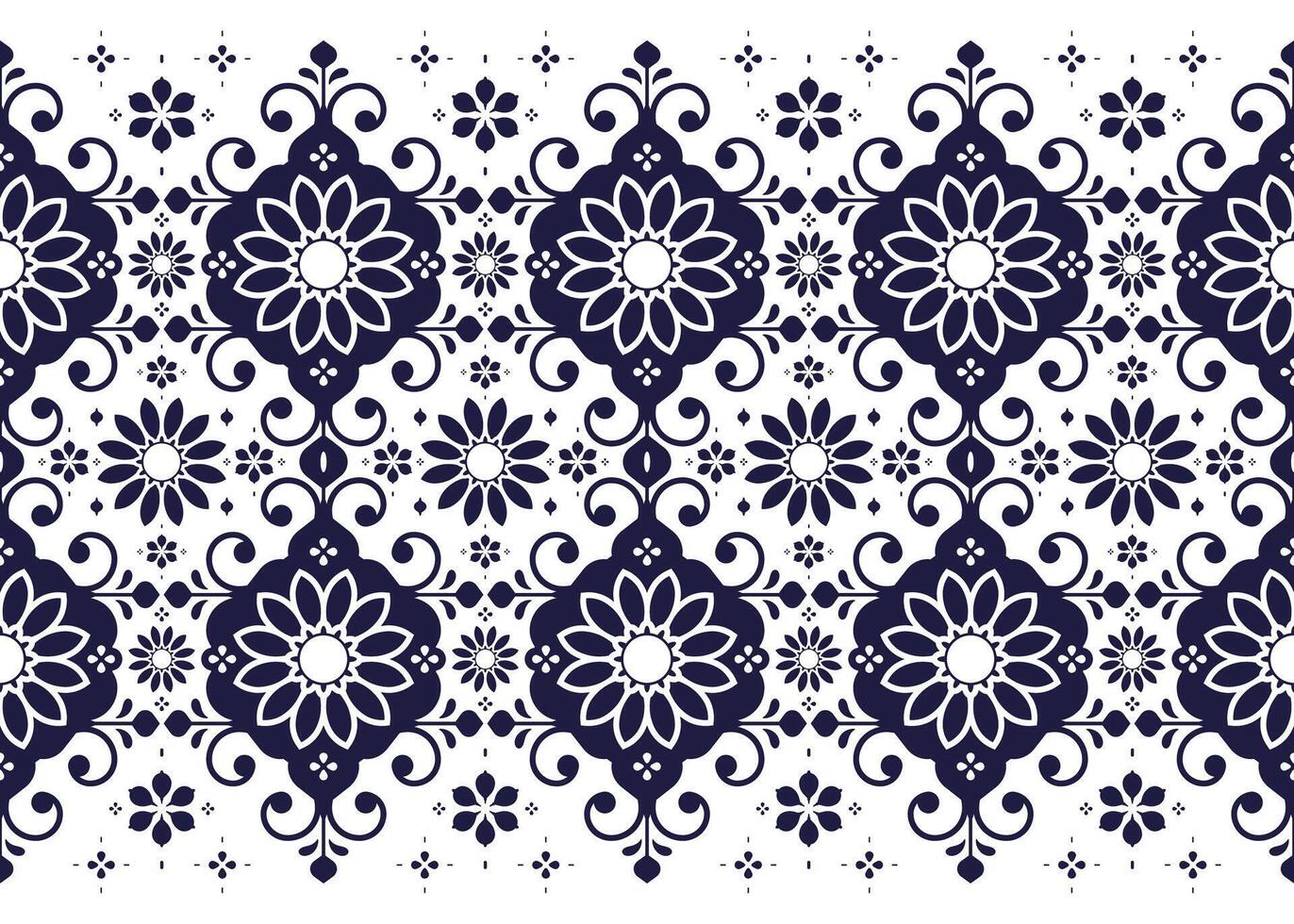 geometric ethnic fabric seamless pattern, blue and white style, design for cloth, carpet, batik, wallpaper, wrapping etc. vector