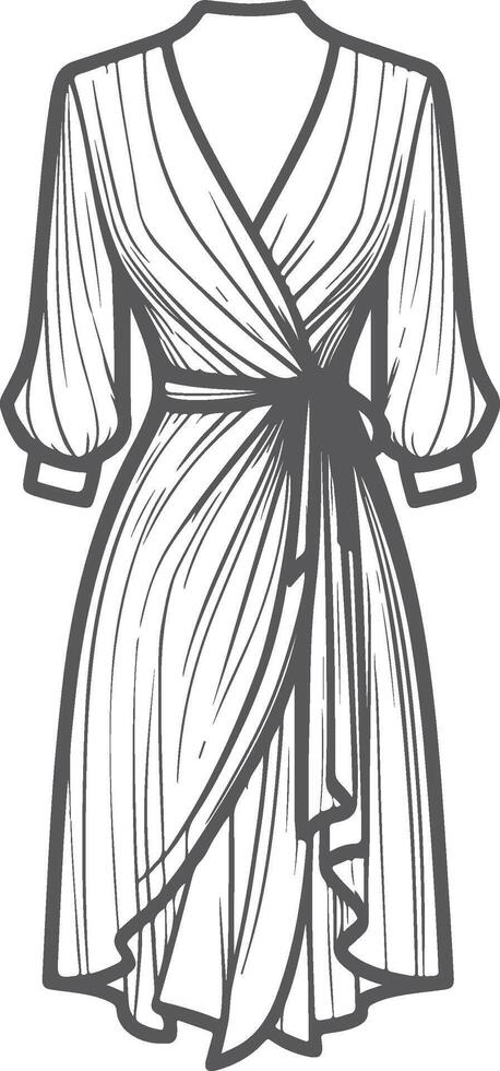 Wrap Dress with Lace Overlay Outline vector
