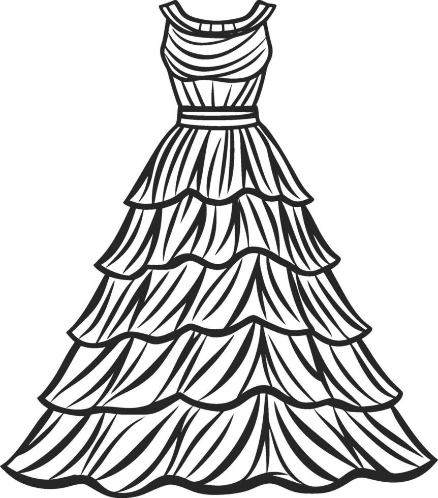 Minimalist Tiered Maxi Dress Line Art vector