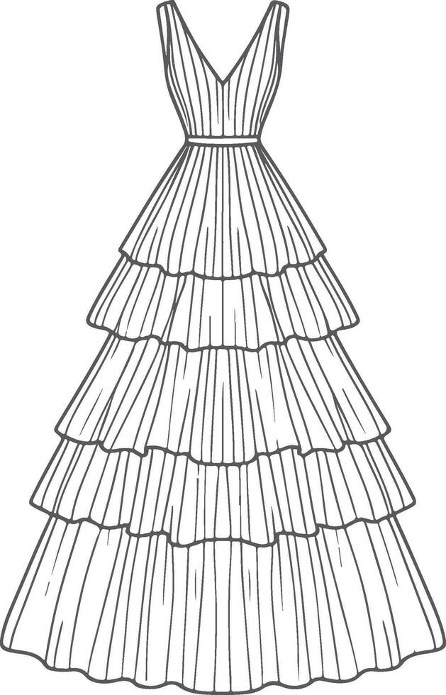 Minimal Boho Tiered Maxi Dress Sketch Design vector