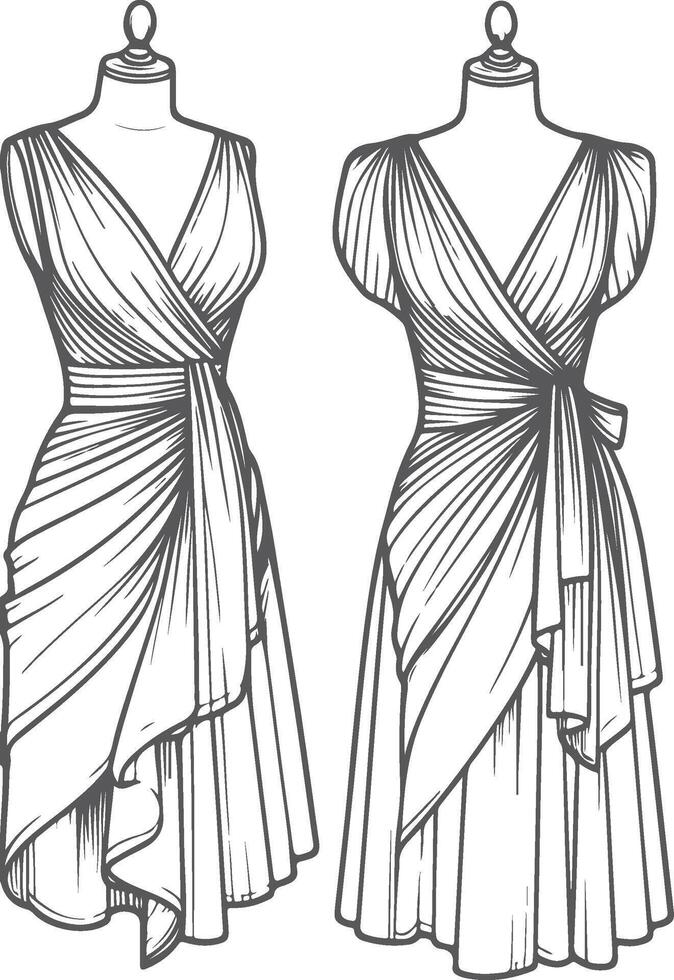 Elegant Sheer Wrap Dress Line Art vector