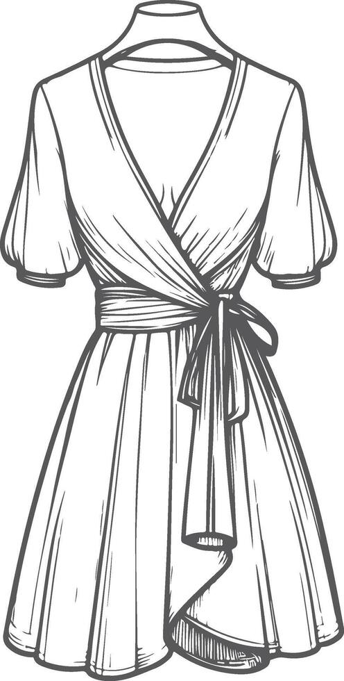 Puff Sleeve Wrap Dress Sketch Design vector