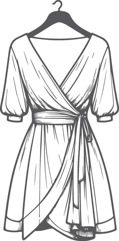 Asymmetrical Cut Wrap Dress Line Art vector