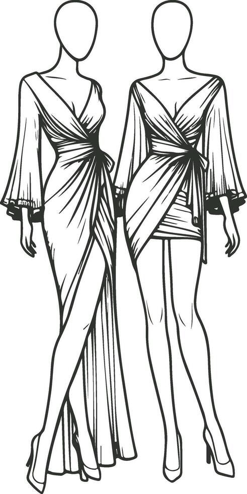 A-Line Wrap Dress Sketch Mordan Design vector
