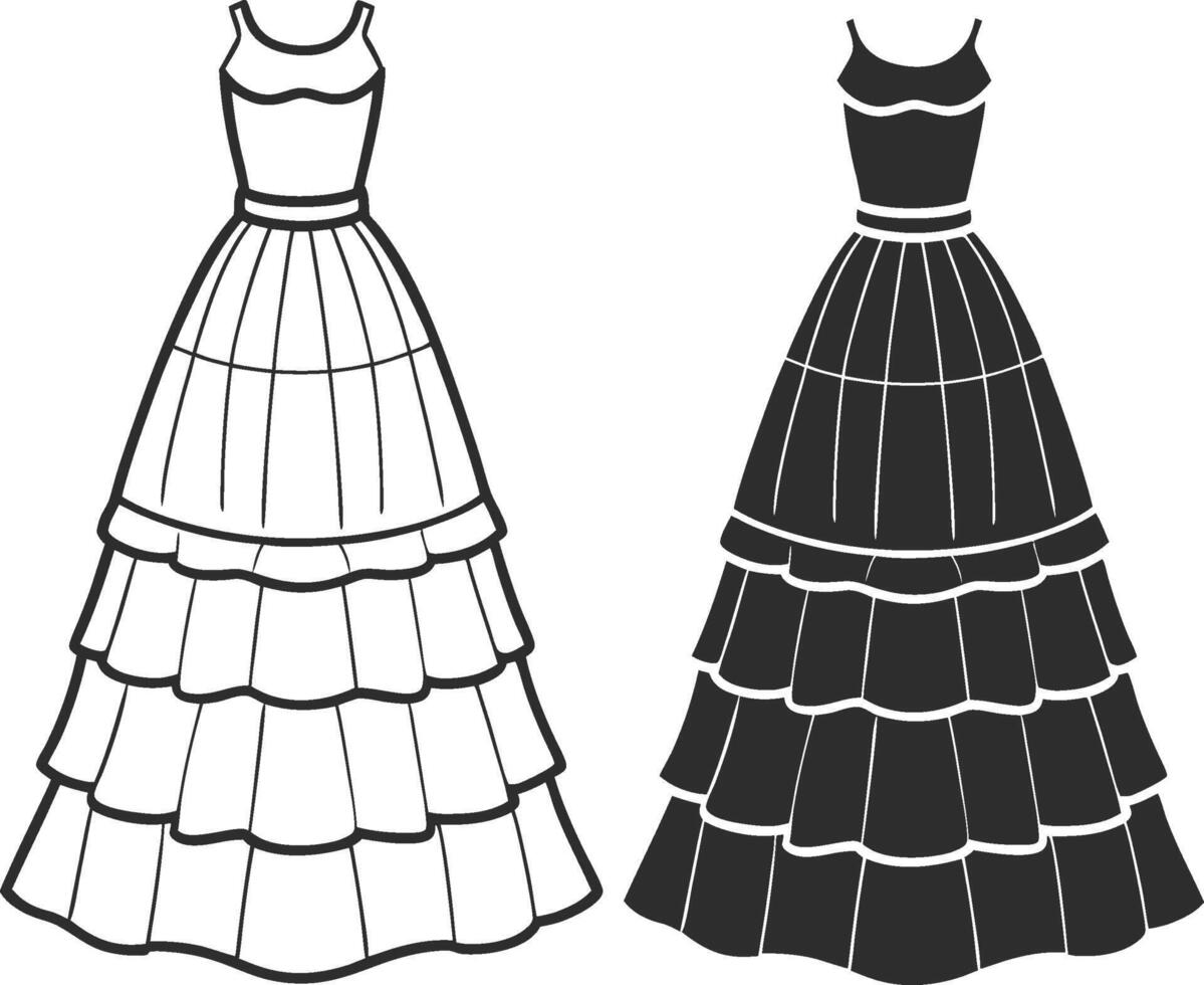 High-Low Tiered Maxi Dress Outline vector