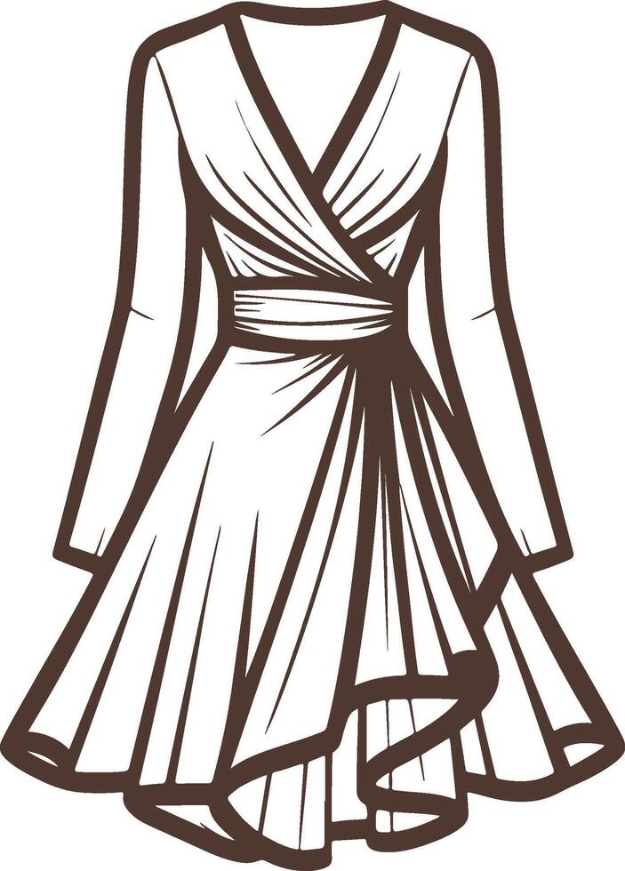Peplum Wrap Dress Sketch Outline vector