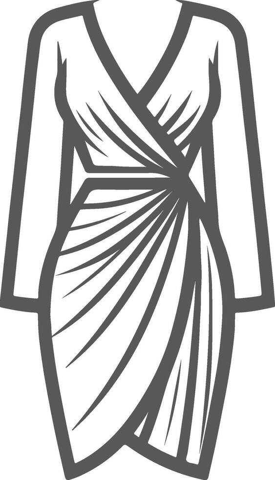 Wide Flared Wrap Dress Line Art Design vector
