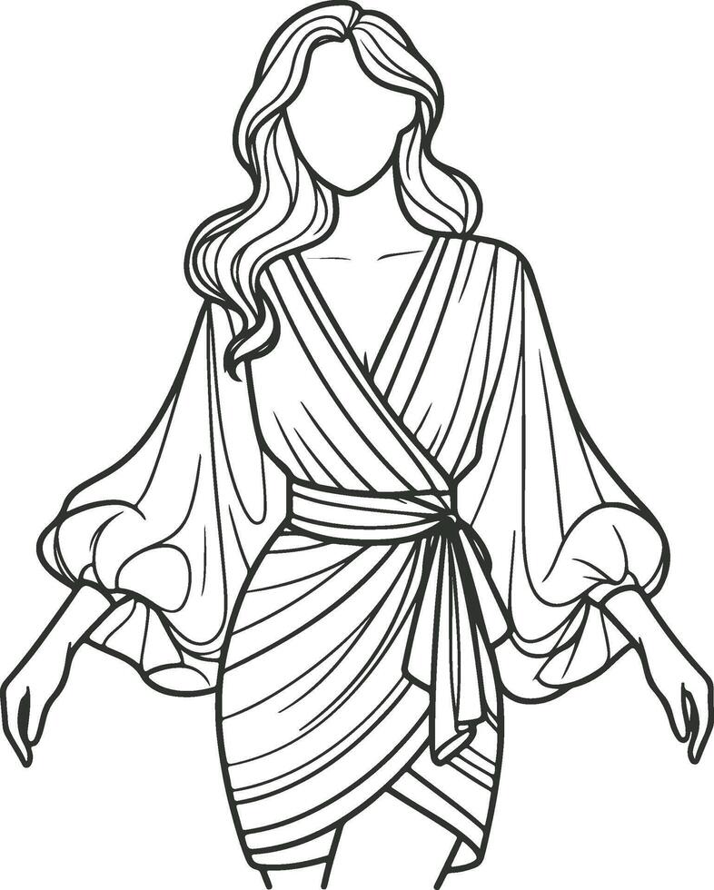 Balloon Sleeve Wrap Dress Sketch Design vector