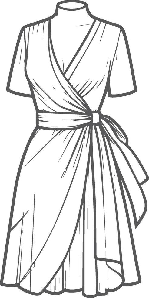 Formal Collar Wrap Dress Sketch vector