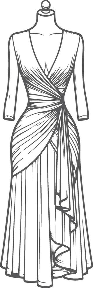 Vintage Bow Wrap Dress Line Art vector