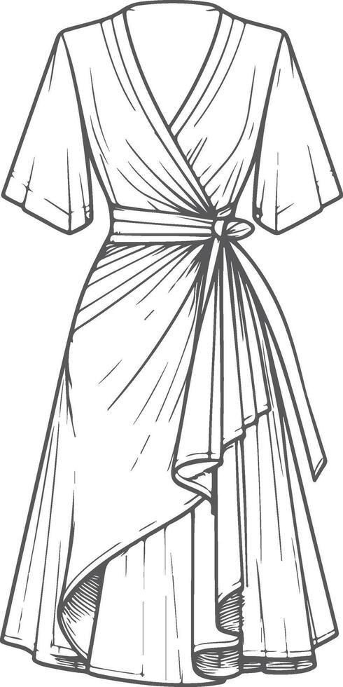 Minimal Black Wrap Dress Outline vector