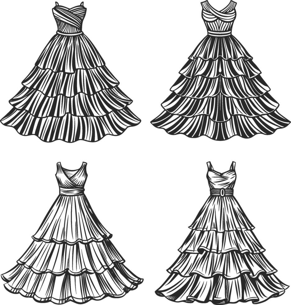 Festival Style Tiered Maxi Dress Sketch vector