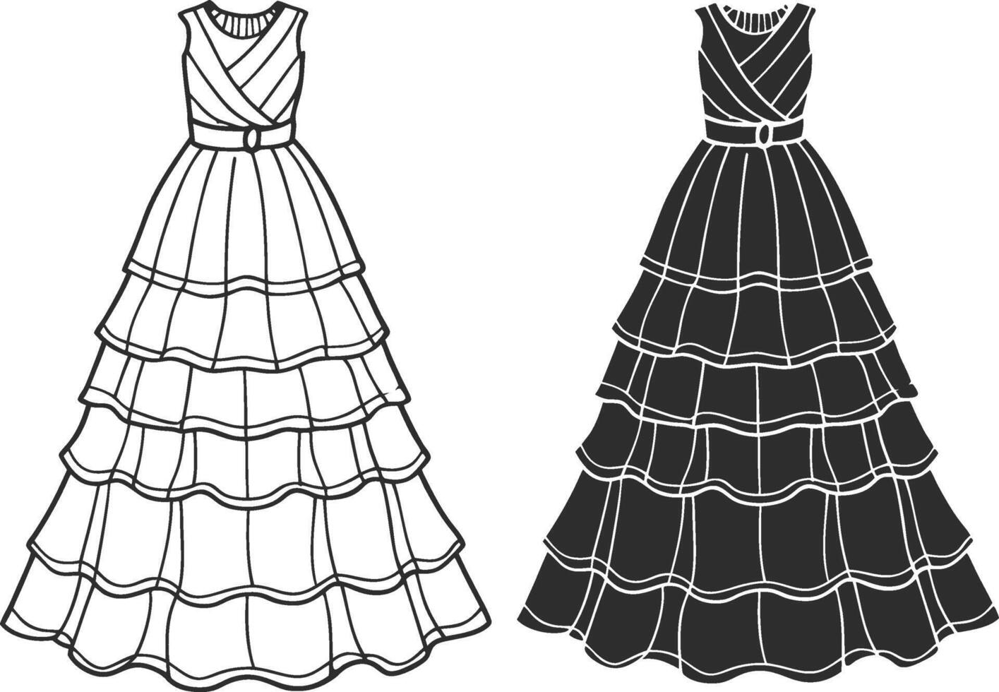 Tiered Maxi Dress with Lace Trim Outline vector