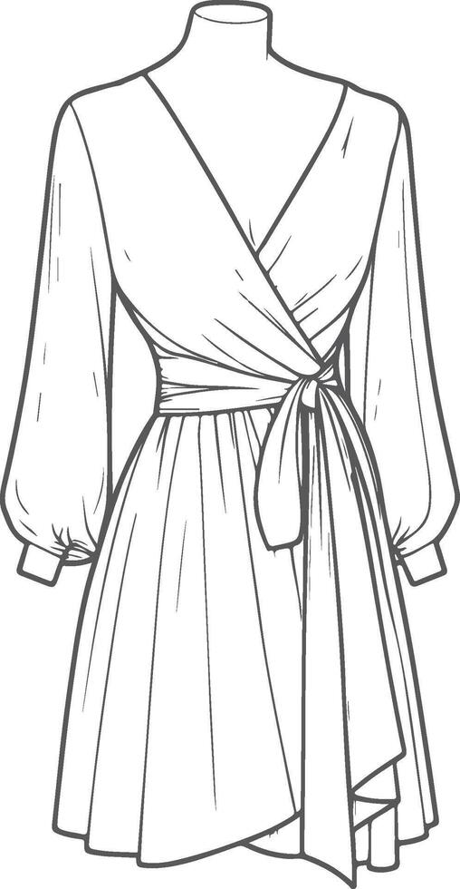 Classic Tulle Wrap Dress Line Art vector