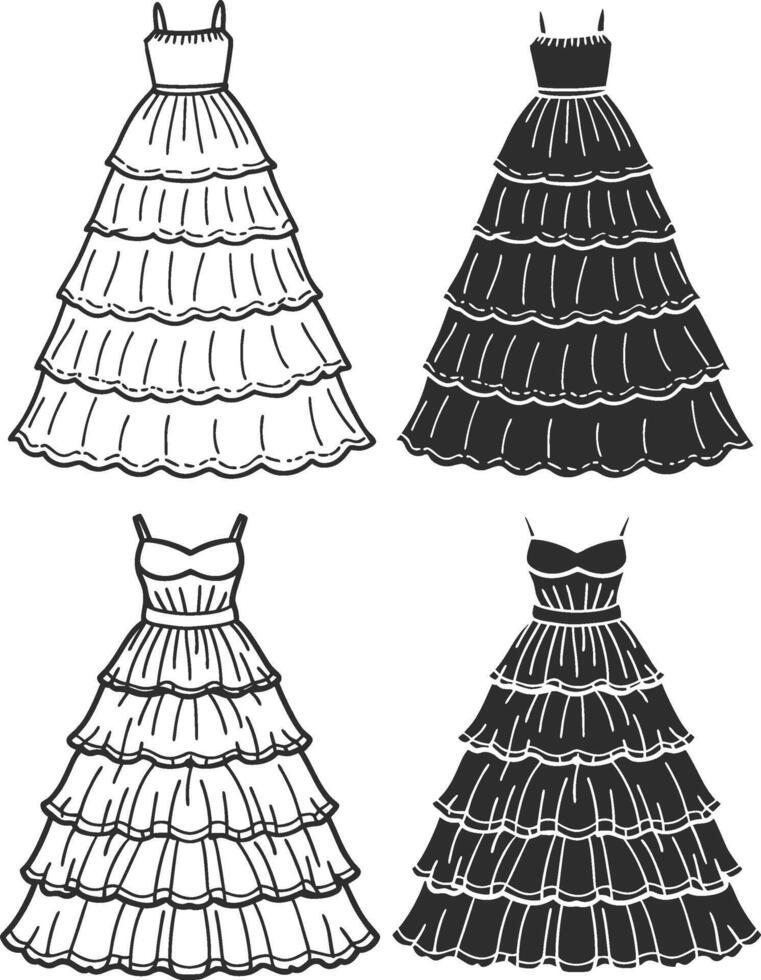 Ball Gown Style Tiered Maxi Dress Sketch vector