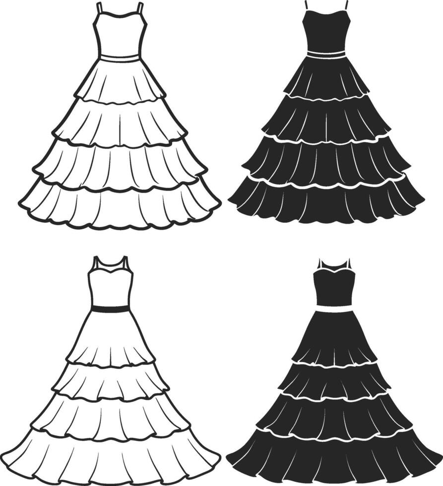 Button-Up Tiered Maxi Dress Line Art vector