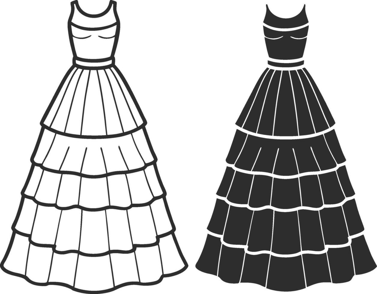 Relaxed Summer Tiered Maxi Dress Outline vector