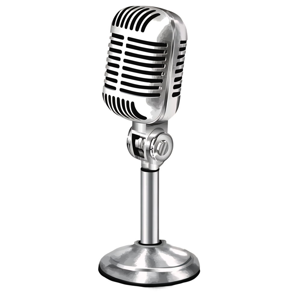 Vintage Silver Microphone Icon in Retro Radio Studio Isolated on Transparent Background png