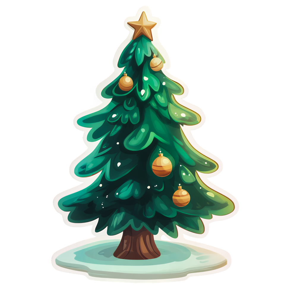 Cartoon Christmas Tree Icon with Holiday Decorations Isolated on Transparent Background png