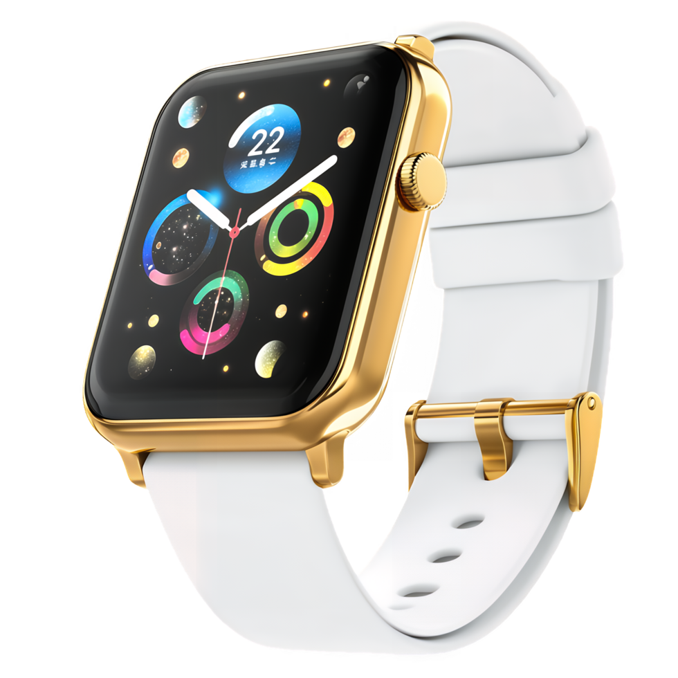 Smartwatch with White Band and Gold Frame png