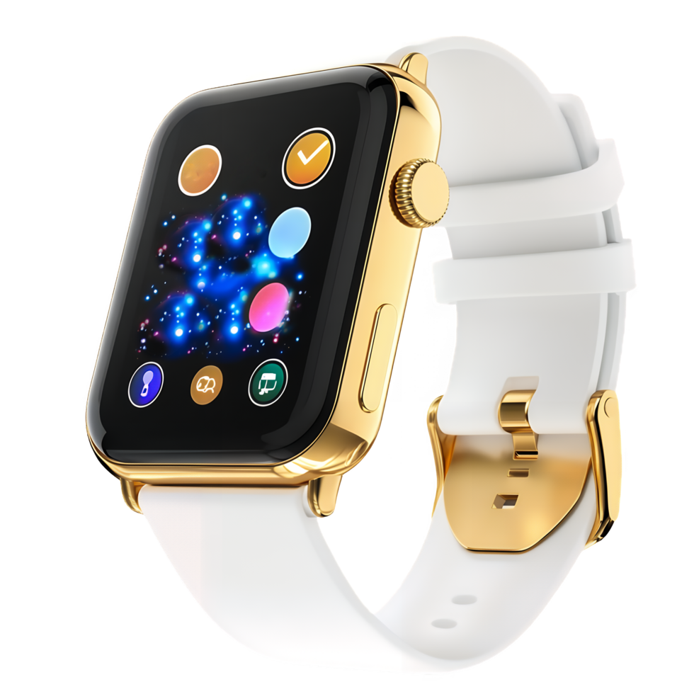 Smartwatch with White Strap and Gold Case High-Resolution Clipart png
