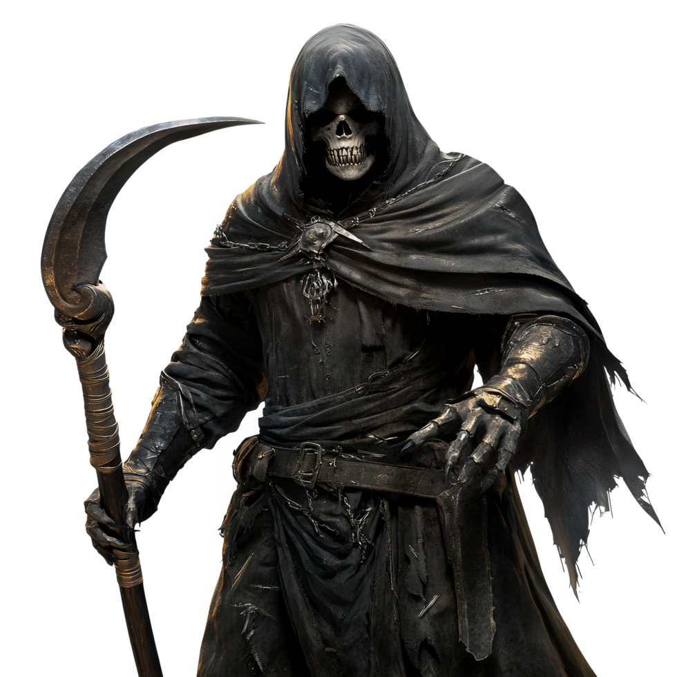 Grim Reaper with Scythe on Clear Background png