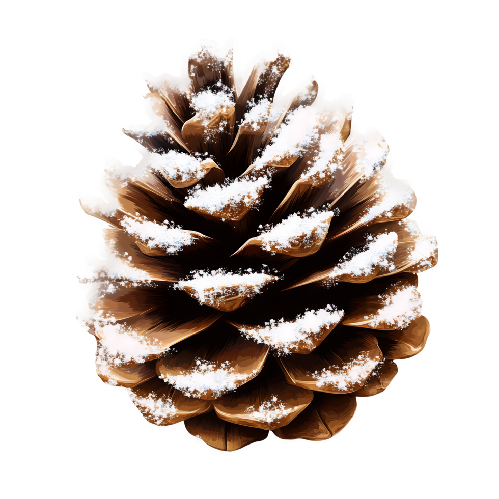 Brown Pine Cone with Snow in Realistic Style Isolated on Transparent Background png