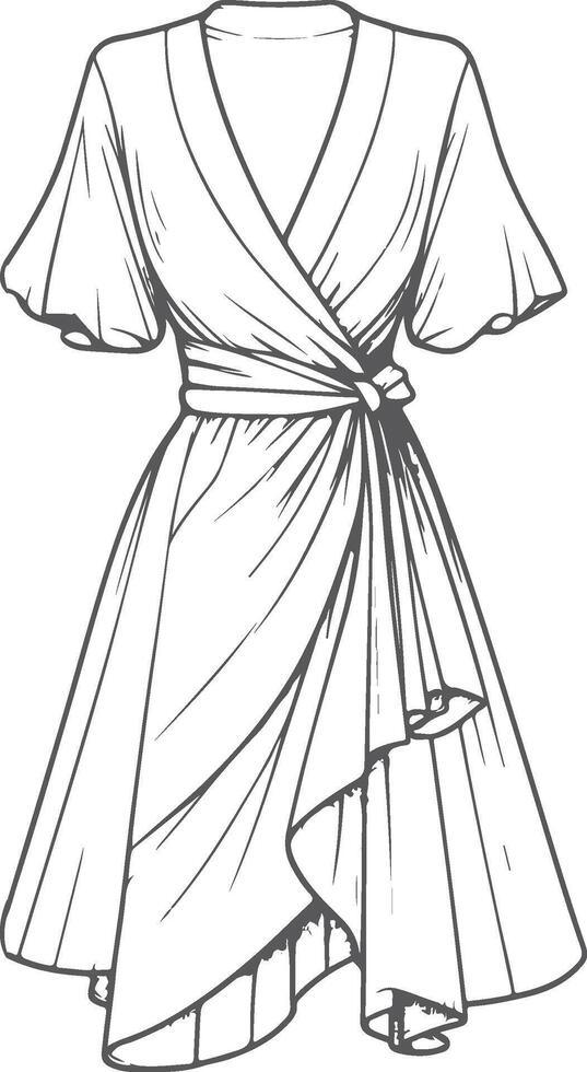Relaxed Fit Wrap Dress Line Art vector