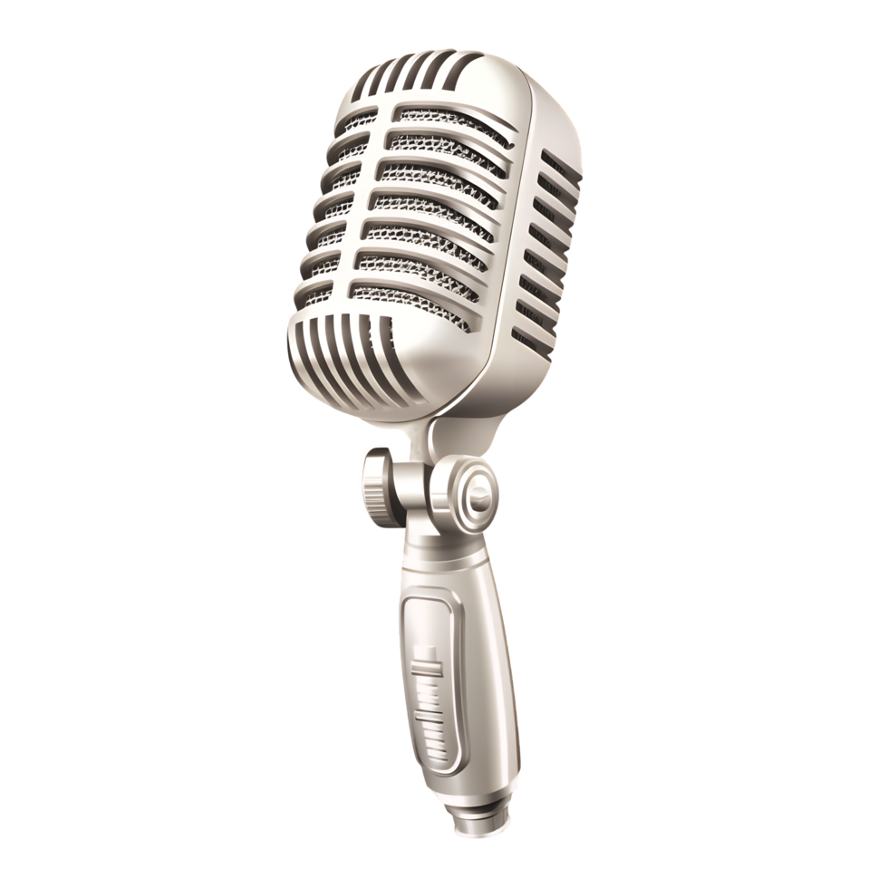 Classic Silver Microphone Illustration in Retro Style Isolated on Transparent Background png