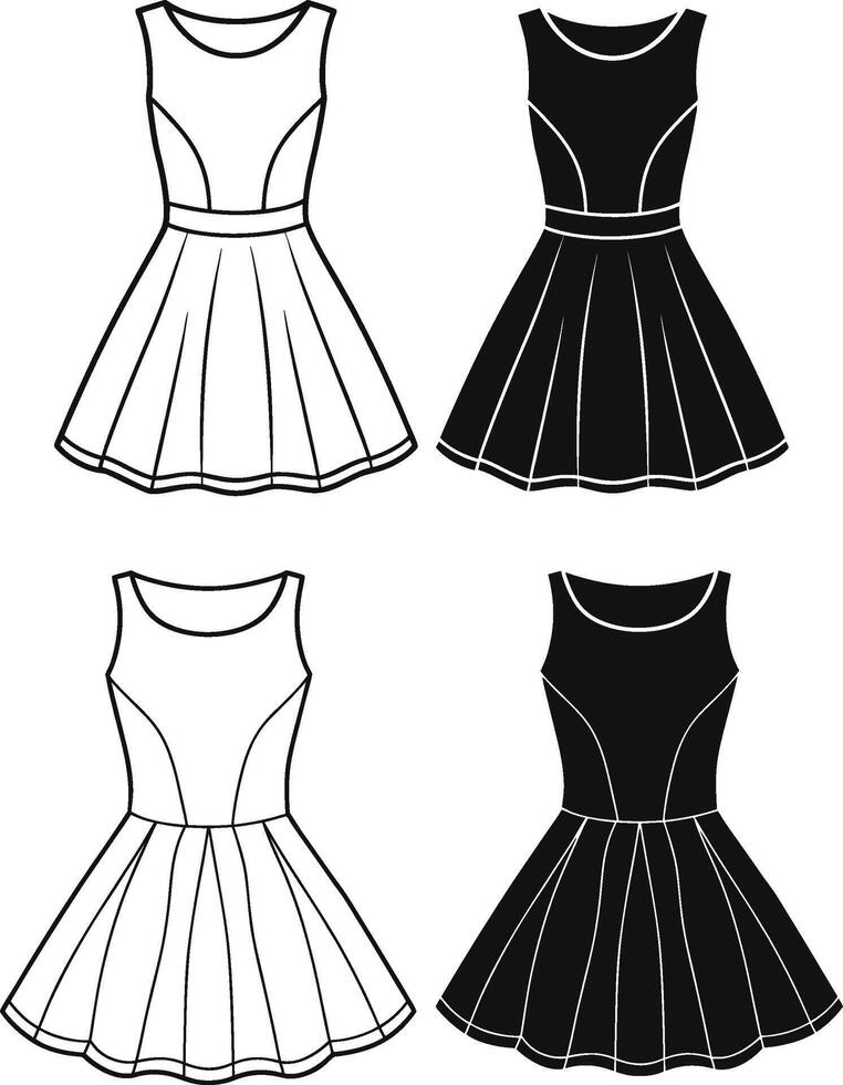 V-Neck Skater Dress Sketch Outline vector