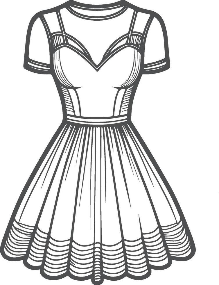 Button-Up Skater Dress Line Art vector