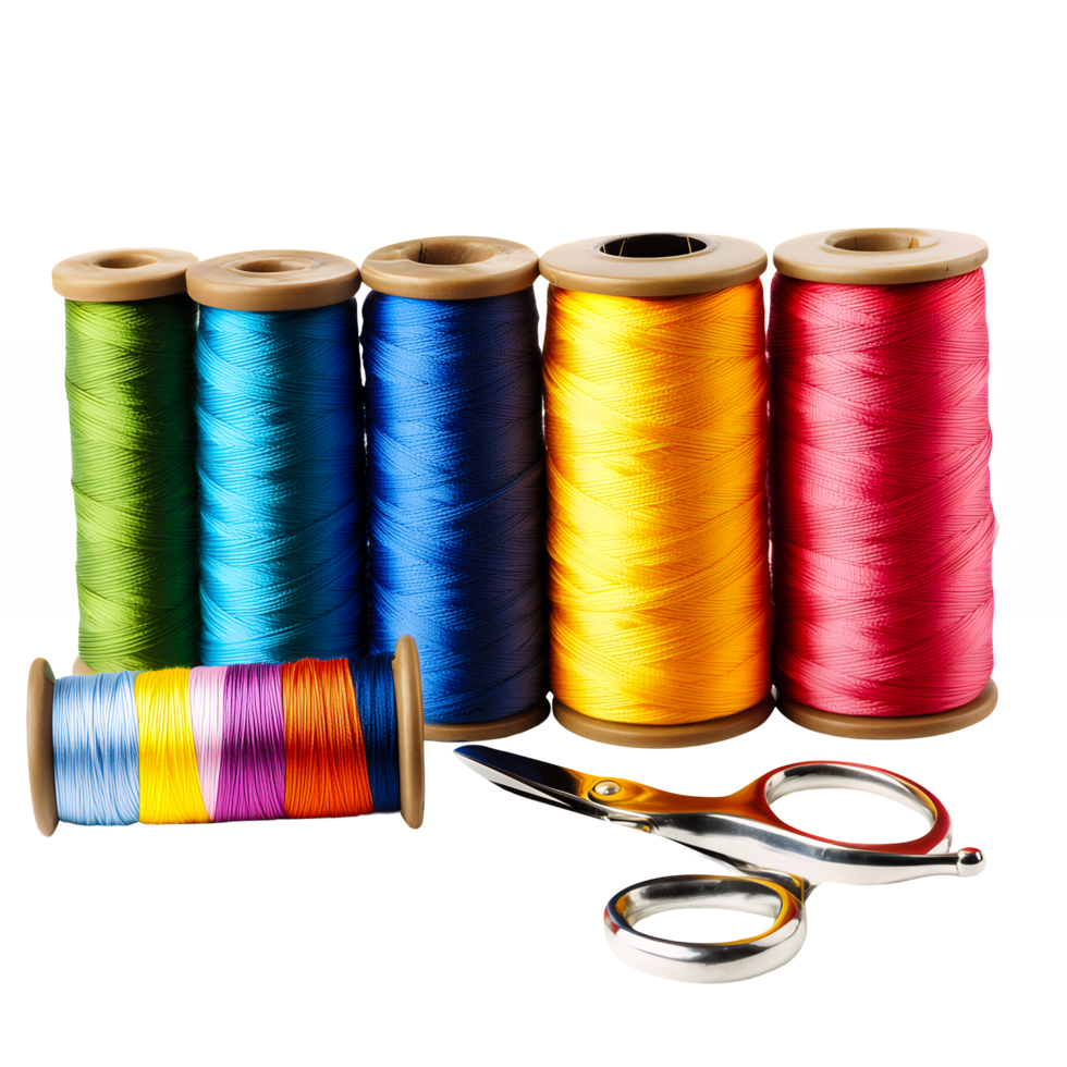 Sewing Tools and Fabrics Arranged in a Line Isolated on Transparent Background png