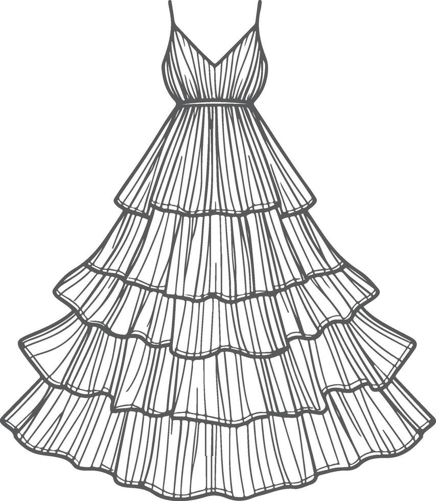 Detailed Embroidery Tiered Maxi Dress Sketch vector