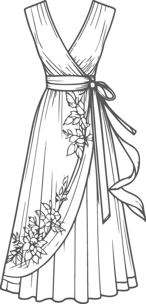 Modern Chic Wrap Dress Sketch Design vector