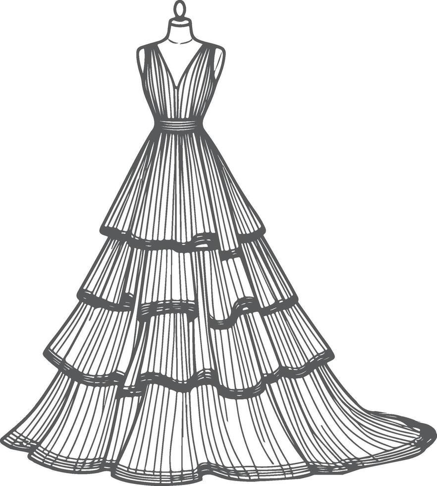 Tiered Maxi Dress with Pockets Outline vector