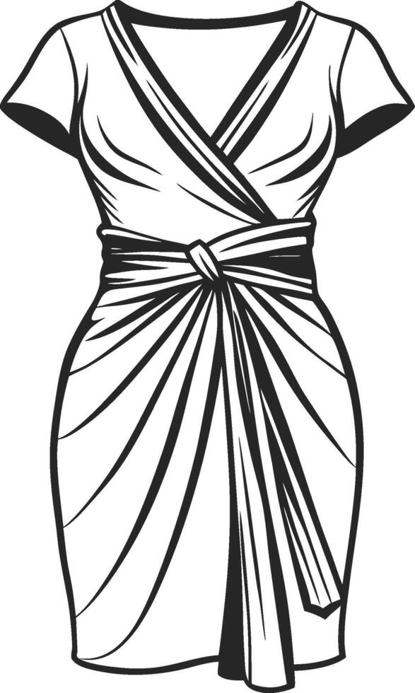 Layered Satin Wrap Dress Outline Design vector