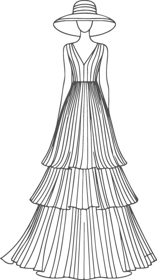 Short Tunic Style Tiered Maxi Dress Outline vector