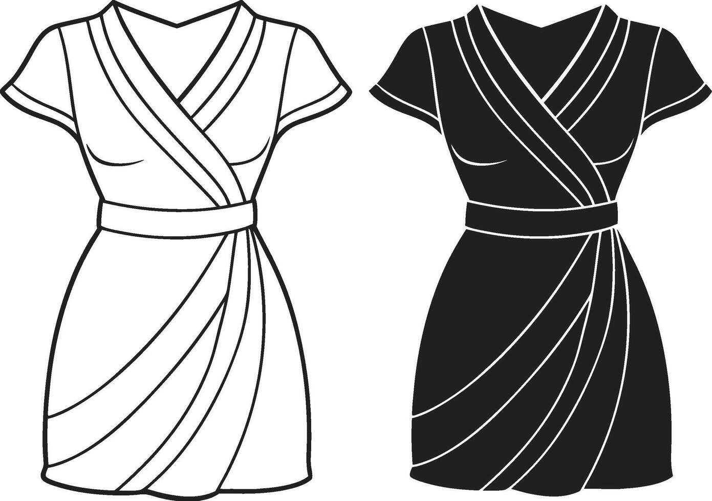 Button-Up Wrap Dress Line Art Design vector