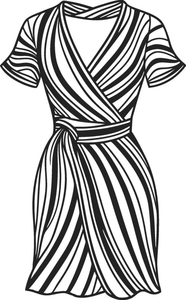 Elegant Tiered Maxi Wrap Dress Sketch vector