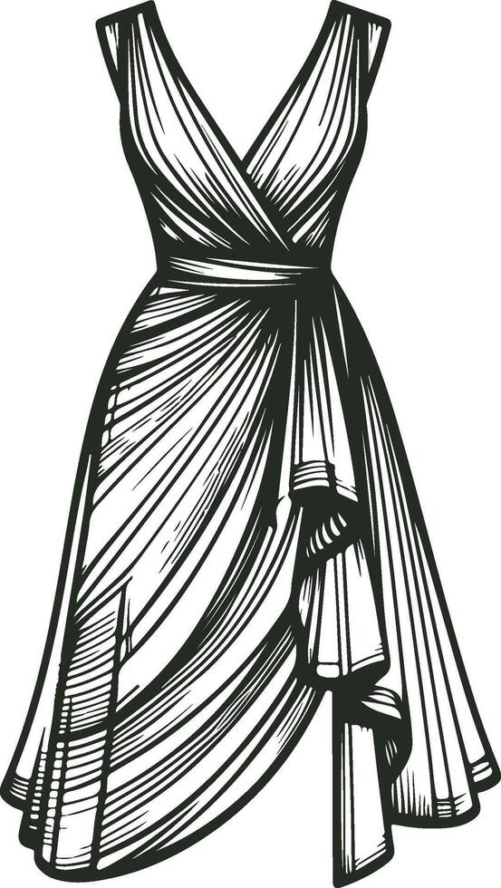 Black Tie Wrap Dress Line Art vector