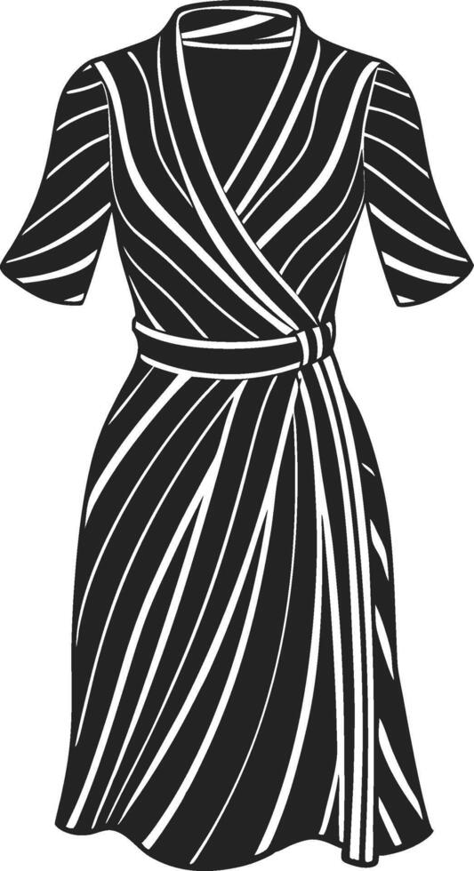 High-Waisted Wrap Dress Line Art vector