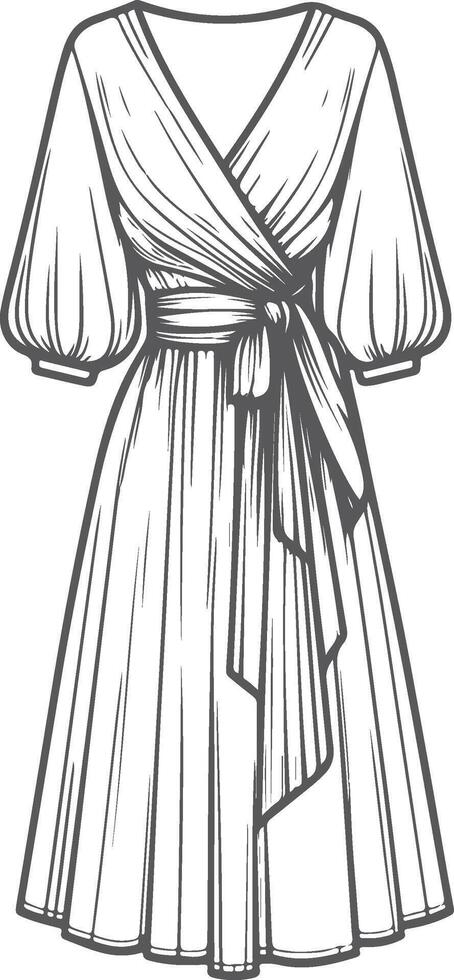 Elegant Cap Sleeve Wrap Dress Outline vector